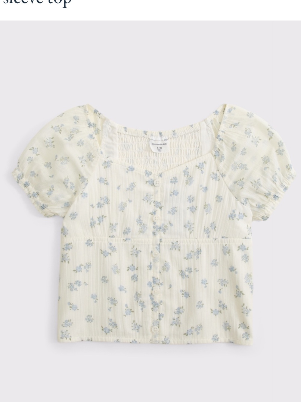 NWOT Abercormbie Kids - cotton button-through puff-sleeve top - sz 7/8